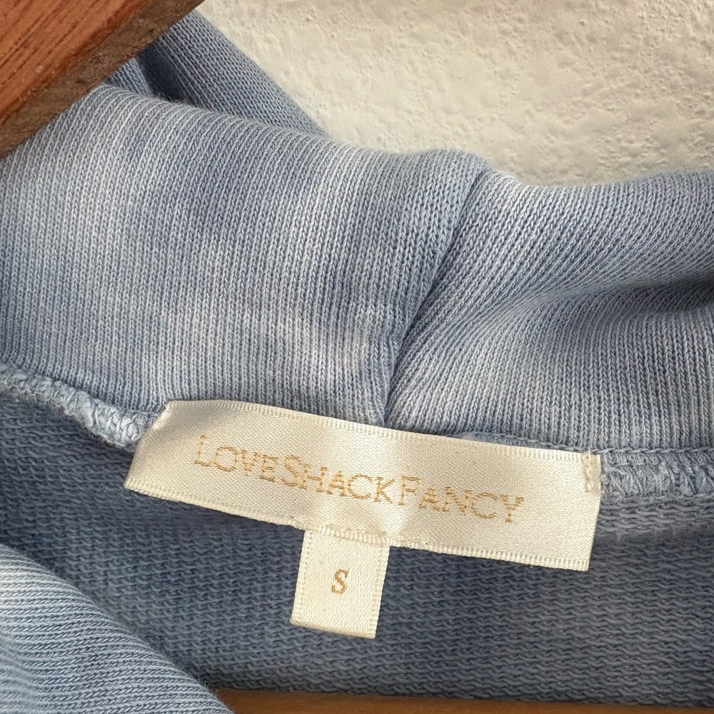 Love Shack Fancy Washed Denim Anarosa Distressed Hoodie Sweatshirt Small - Picture 3 of 10